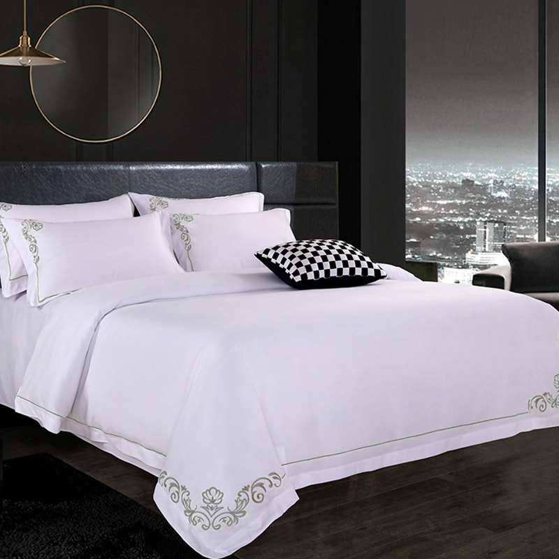 Bordado juego de cama de algodón puro