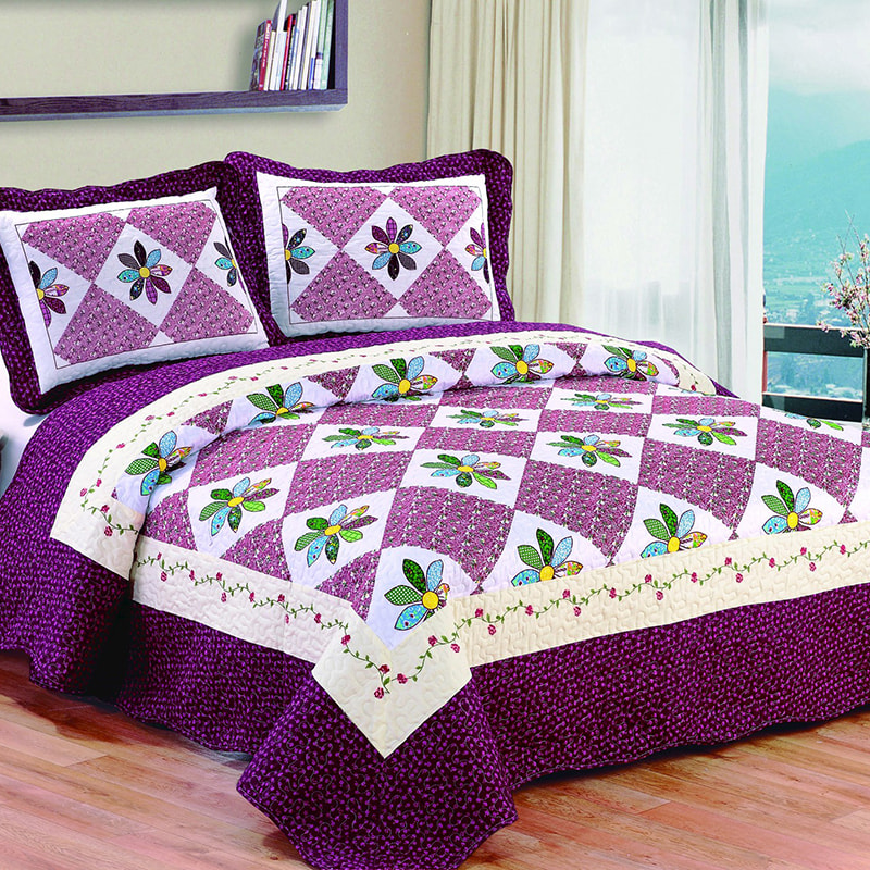 Juego de cubierta de cama impresa acolchada