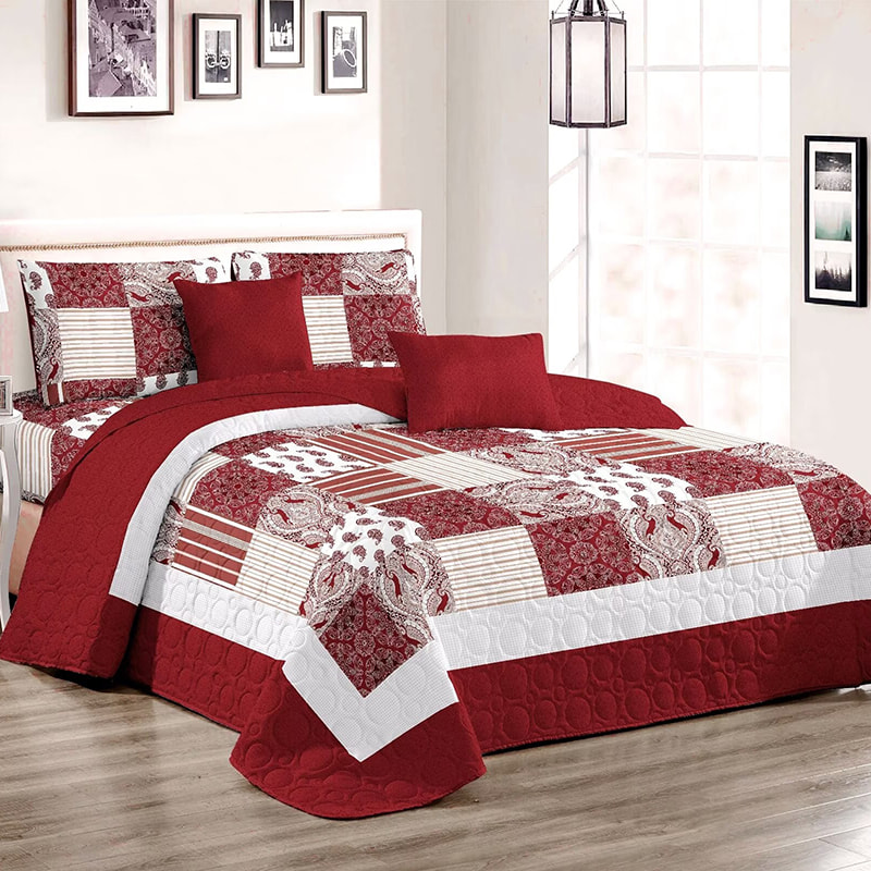 Juego de cubierta de cama impresa acolchada