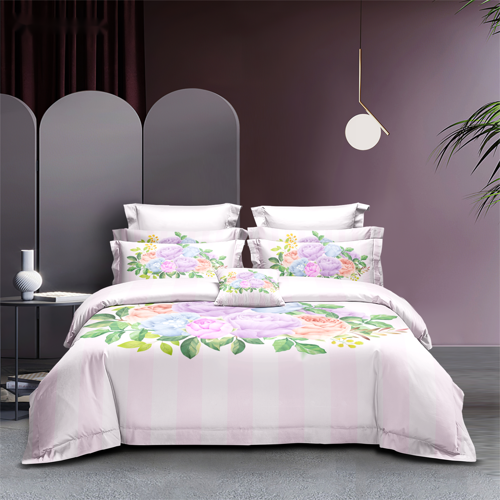 Conjunto de sábana de cama estampada digital diseño elegante de flores