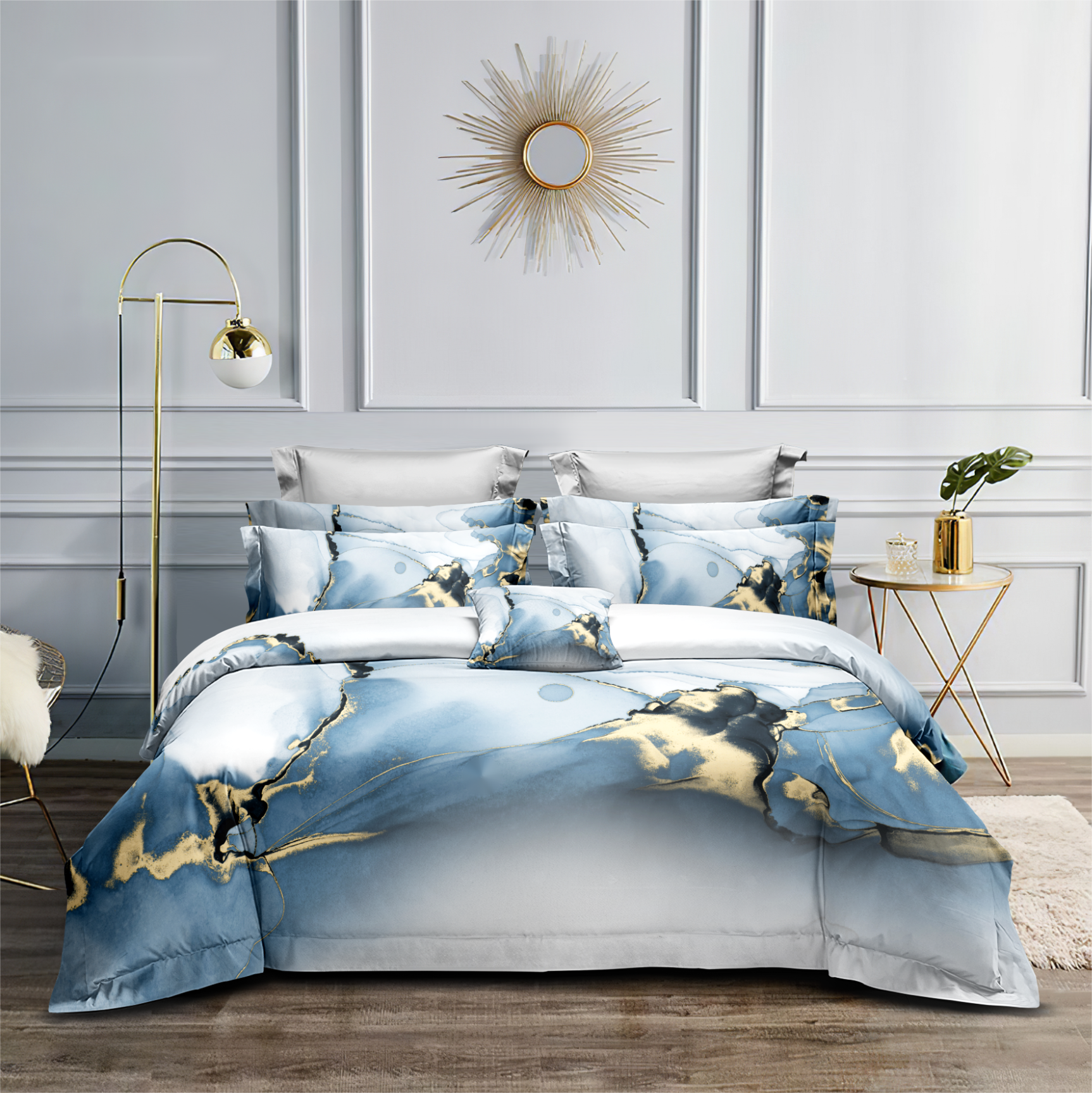 Conjunto de sábana de cama estampada digital diseño elegante de flores