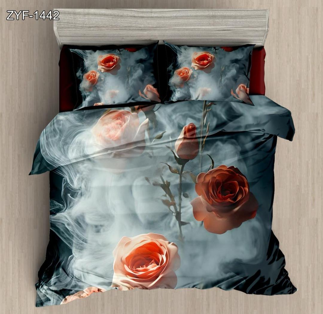 Conjunto de sábana de impresión digital 5D Floral con diseño de efecto rojo de rosa y humo