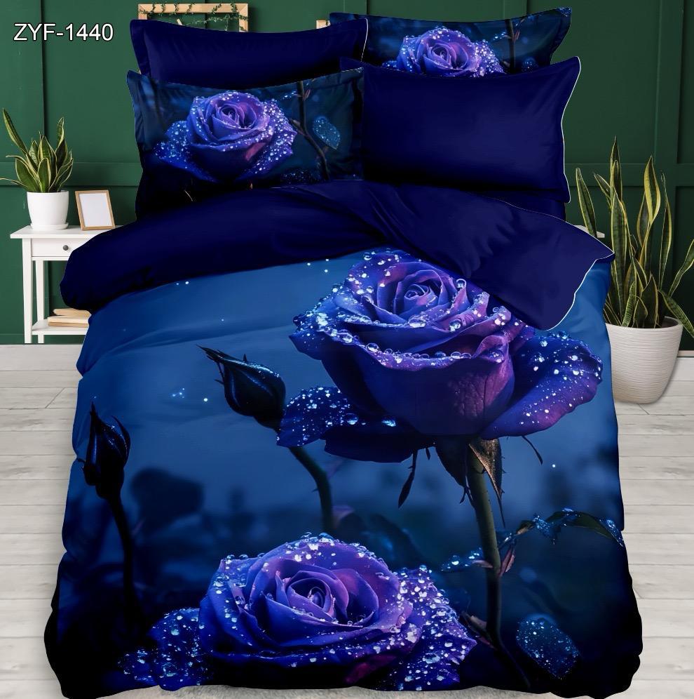 Conjunto de sábana impresa digital 5D Floral con diseño de rosa azul y rocío