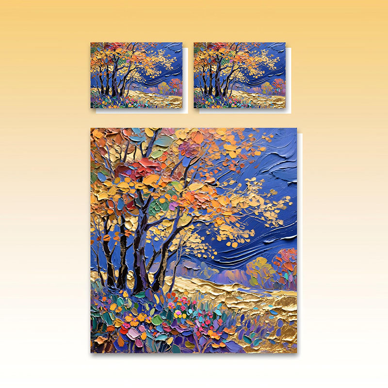 Juego de cama con efecto de pintura al óleo 5D - Vibrante paisaje otoñal