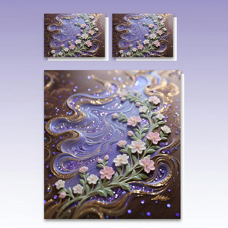 Juego de cama con estampado digital floral 5D - Floral y remolino