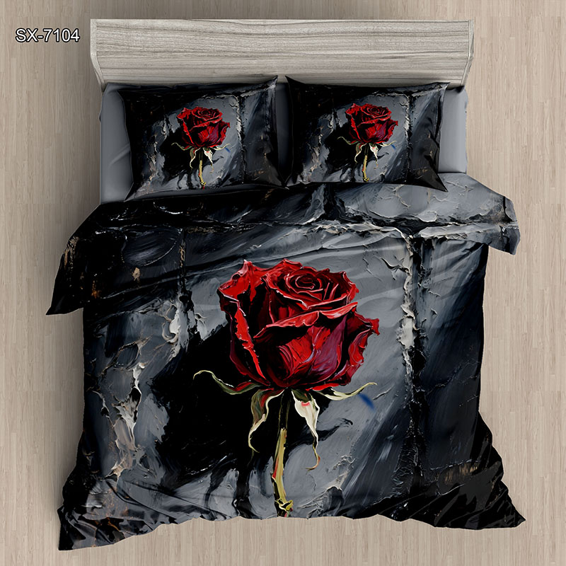 Juego de cama con efecto de pintura al óleo 5D - Dark Night Rose
