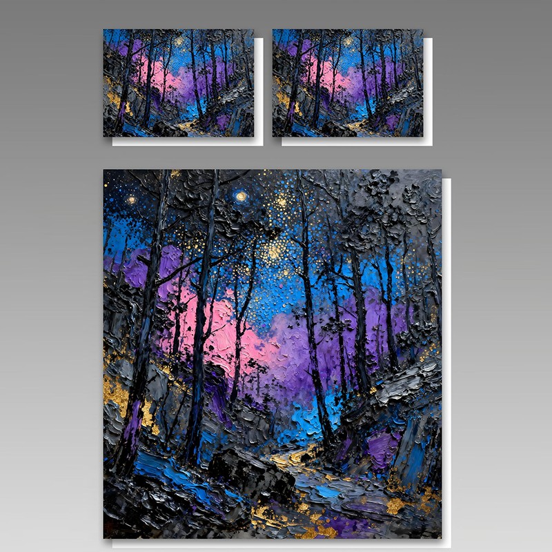Juego de cama con impresión digital con efecto de pintura al óleo 5D - Forest Twilight