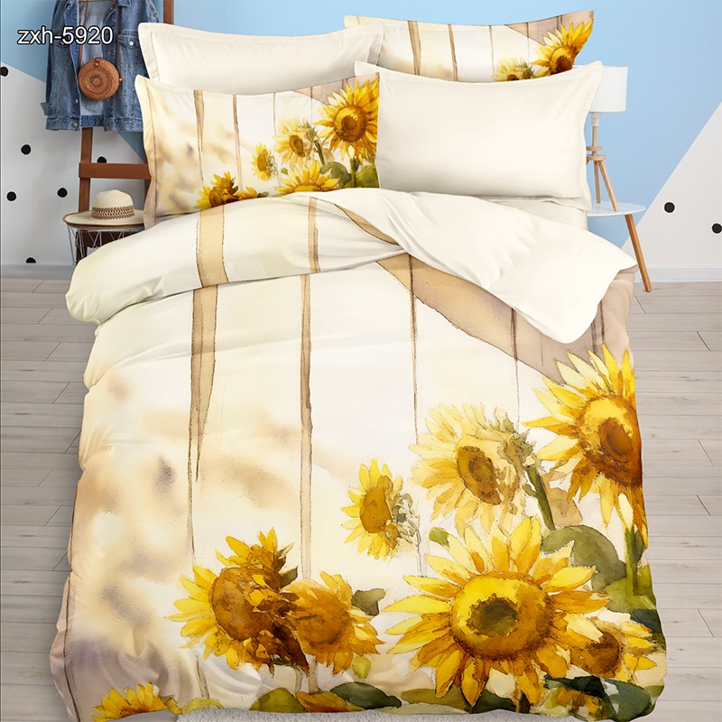 Juego de cama con efecto de pintura al óleo 5D - Girasol