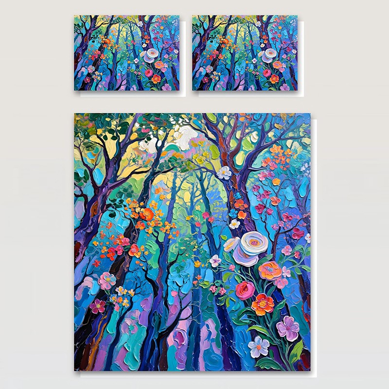 Juego de cama con impresión digital con efecto de pintura al óleo 5D -Forest Blossom Garden‌