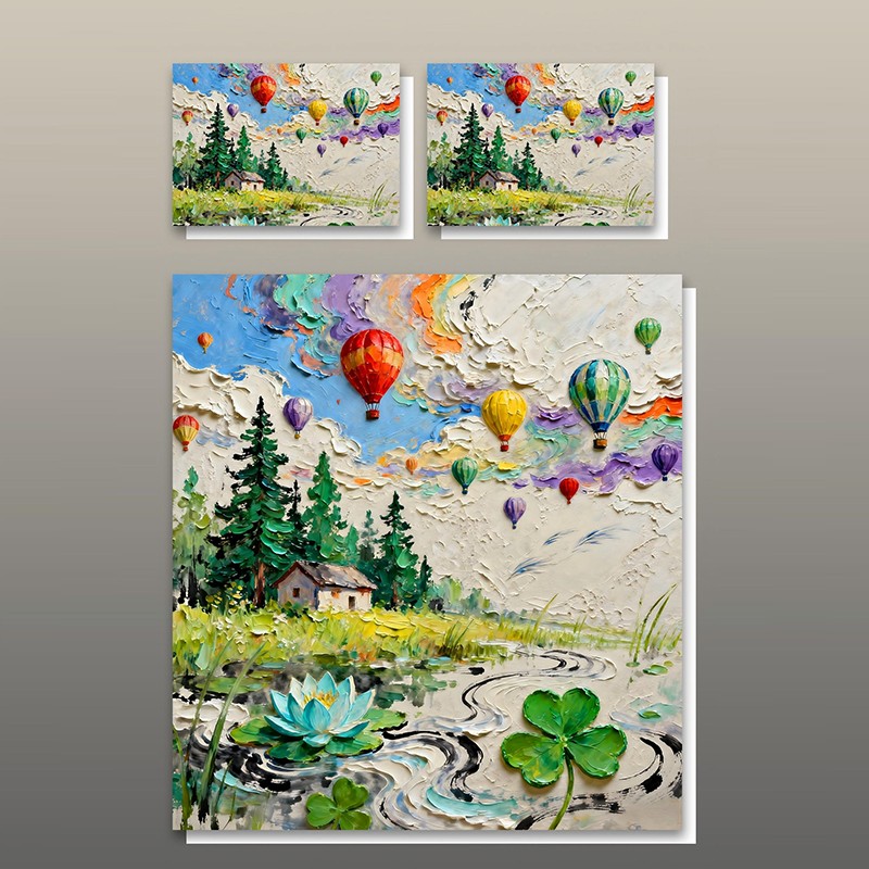 Juego de cama con impresión digital con efecto de pintura al óleo 5D - Globo aerostático