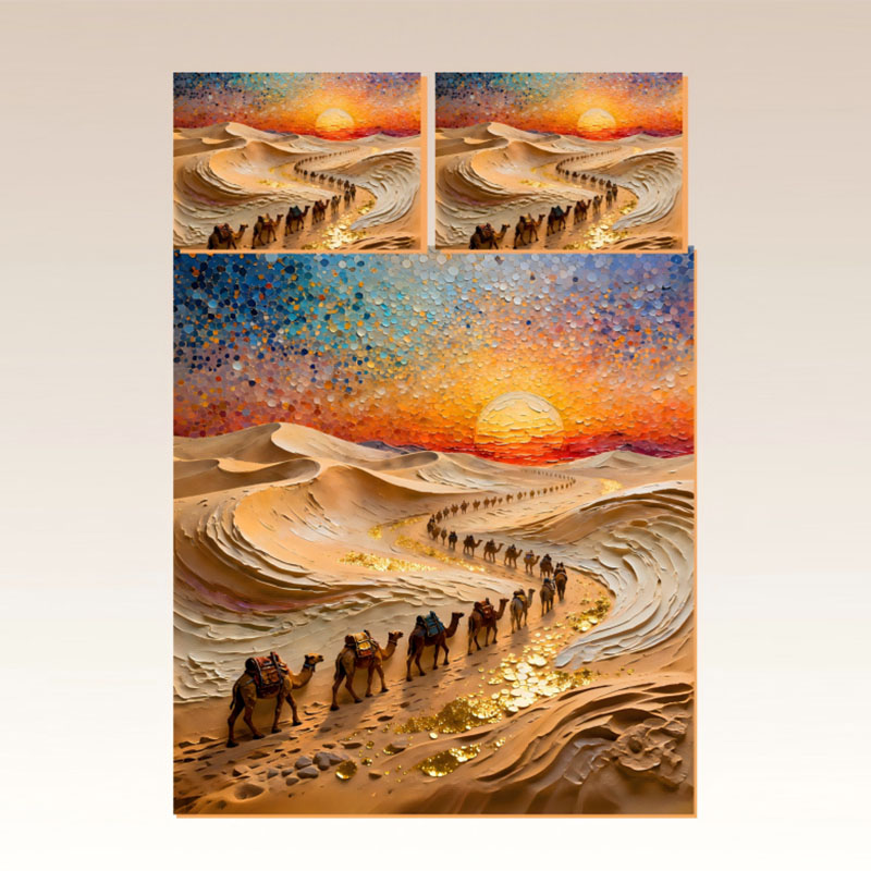 Juego de ropa de cama con efecto de pintura al óleo 5D - Caravana de camellos de la Ruta de la Seda