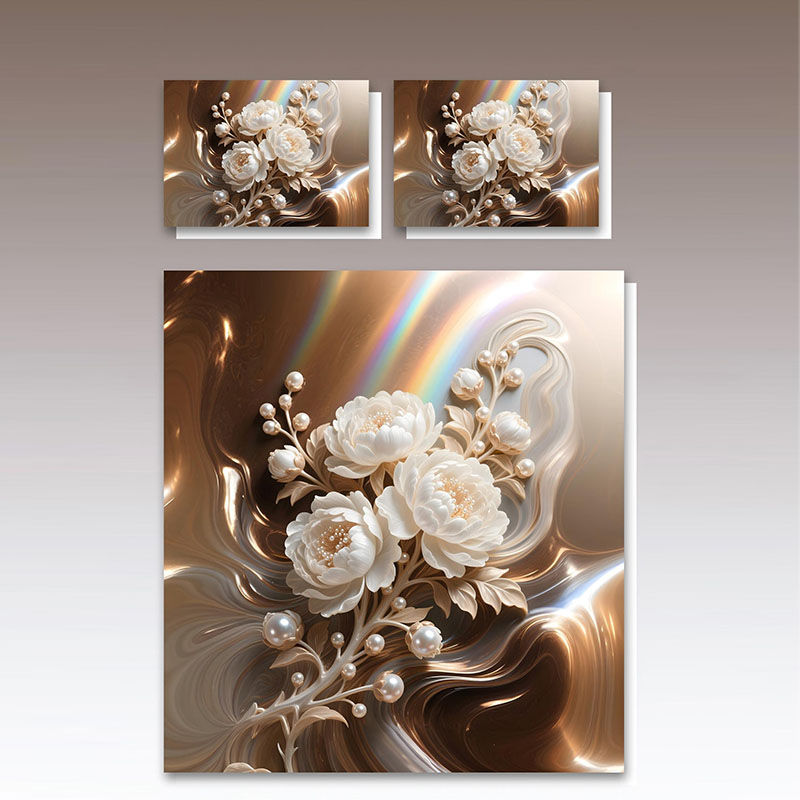 Juego de cama con estampado digital floral 5D -Peonía adornada con perlas