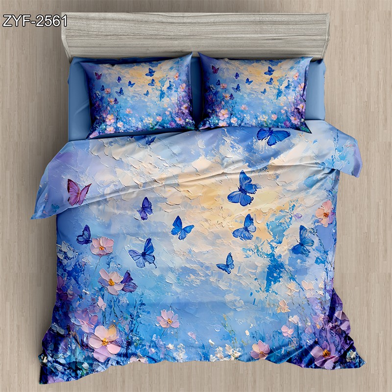 Juego de cama con efecto de pintura al óleo 5D - Mariposa floral
