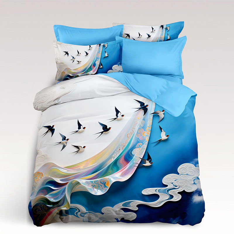 ‌Juego de cama con estampado digital floral 5D -Swallows Soaring