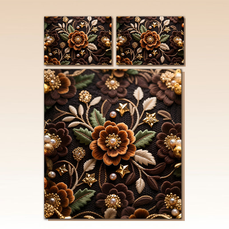 Juego de cama floral con efecto de bordado digital 5D: ‌Peonías de inspiración vintage‌