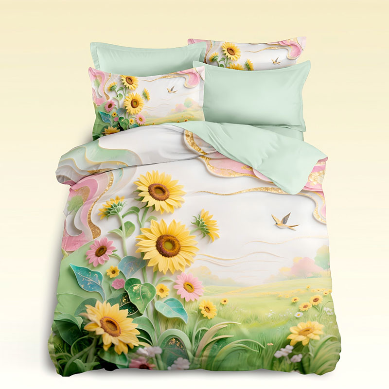 Juego de cama con estampado digital floral 5D - ‌Sunflower Meadow
