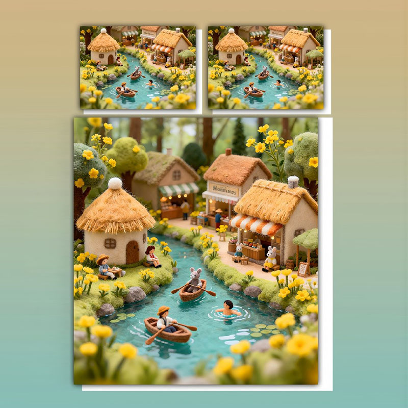 Juego de sábanas con estampado digital de dibujos animados 5D-Cozy Village