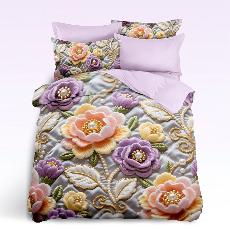 Juego de cama con estampado digital floral 5D - Pearl Peony
