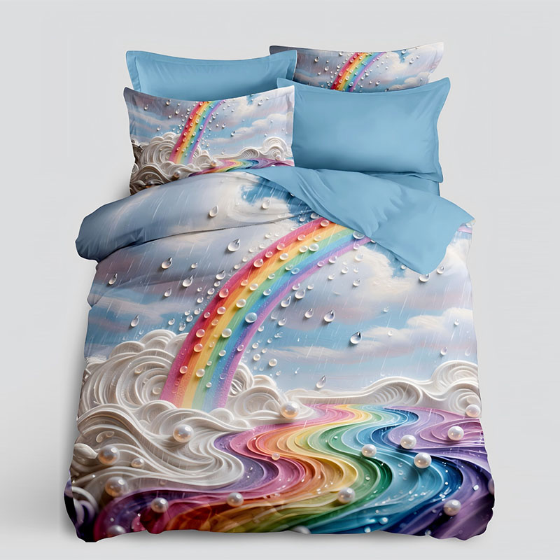 ‌Juego de cama con estampado digital floral 5D -Rainbow Dreamscape