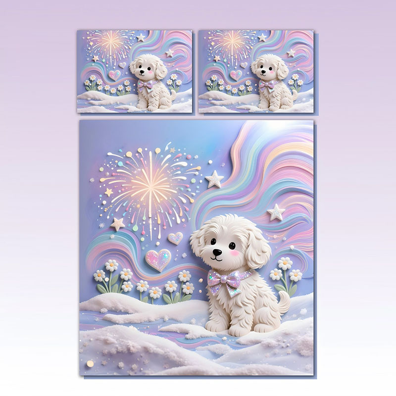 Juego de sábanas con estampado digital de dibujos animados 5D: Cachorro festivo