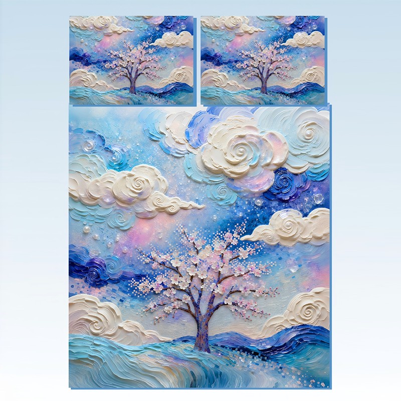 Juego de cama con impresión digital con efecto de pintura al óleo 5D - Dreamy Cherry Blossom