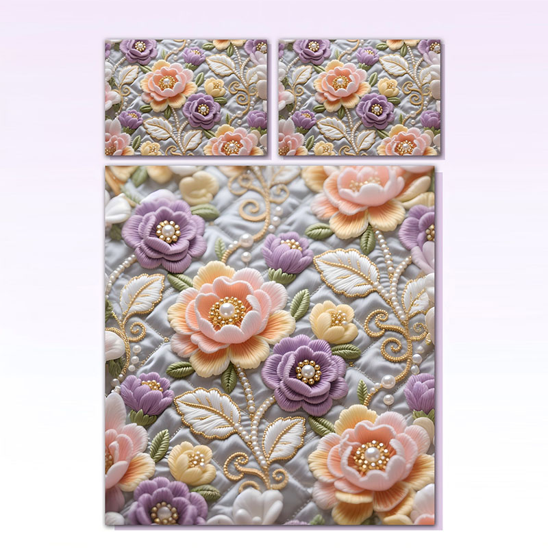 Juego de cama con estampado digital floral 5D - Pearl Peony