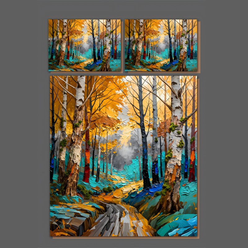 Juego de cama con impresión digital con efecto de pintura al óleo 5D - Bosque de abedules