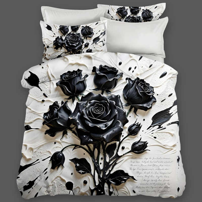 Juego de cama con efecto de pintura al óleo 5D - Rosa negra