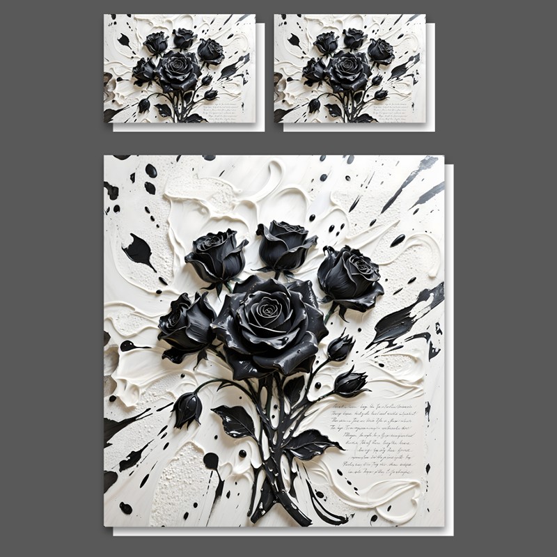 Juego de cama con efecto de pintura al óleo 5D - Rosa negra