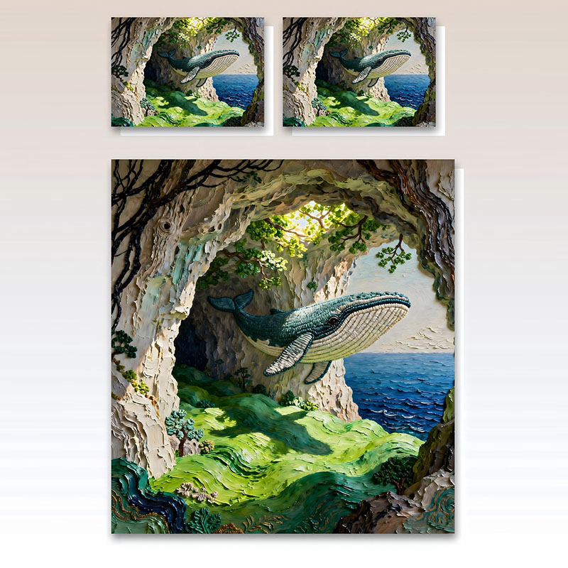 Juego de sábanas con estampado digital de dibujos animados 5D-Bosque de ballenas