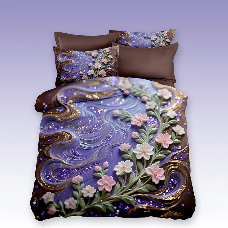 Juego de cama con estampado digital floral 5D - Floral y remolino