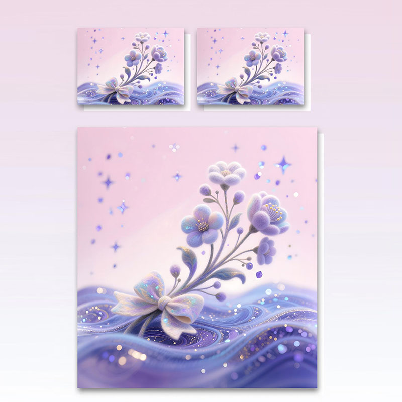 Juego de cama con estampado digital floral 5D -Flor de lavanda y lazo