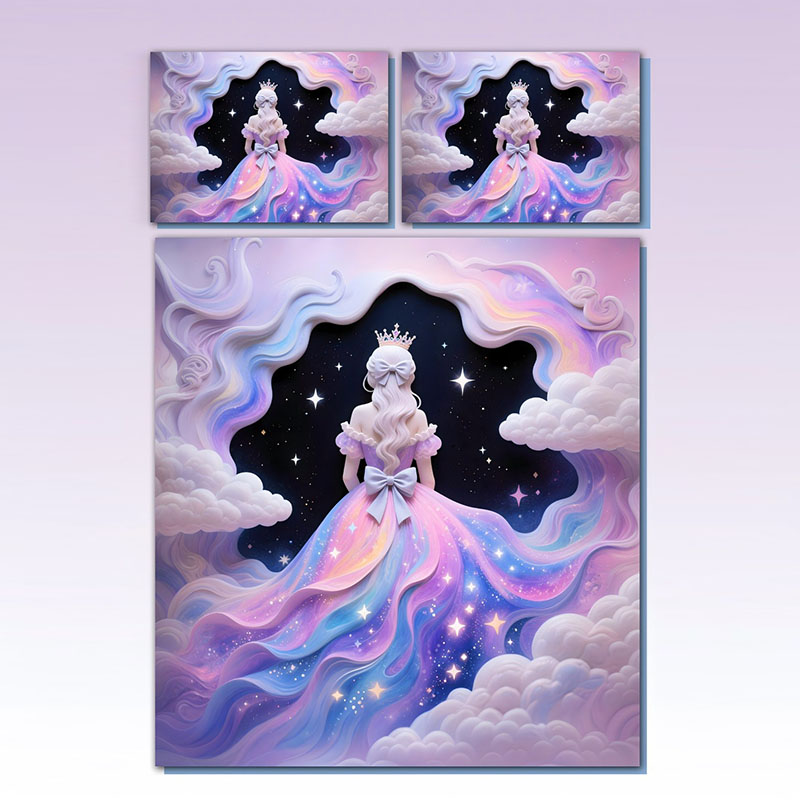 Juego de sábanas con estampado digital de dibujos animados 5D: princesa estrellada