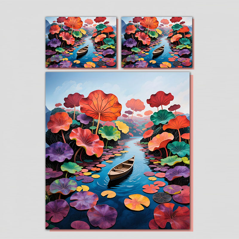 Juego de cama con estampado digital floral 5D -Lotus & Boat