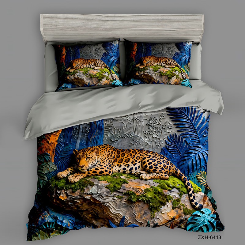 Juego de cama con impresión digital con efecto de pintura al óleo 5D - Leopard Jungle