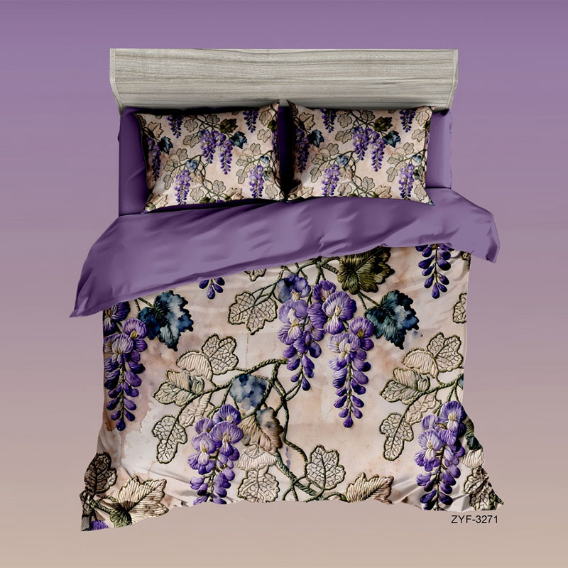 Juego de cama con estampado digital con efecto de bordado floral 5D-Wisteria