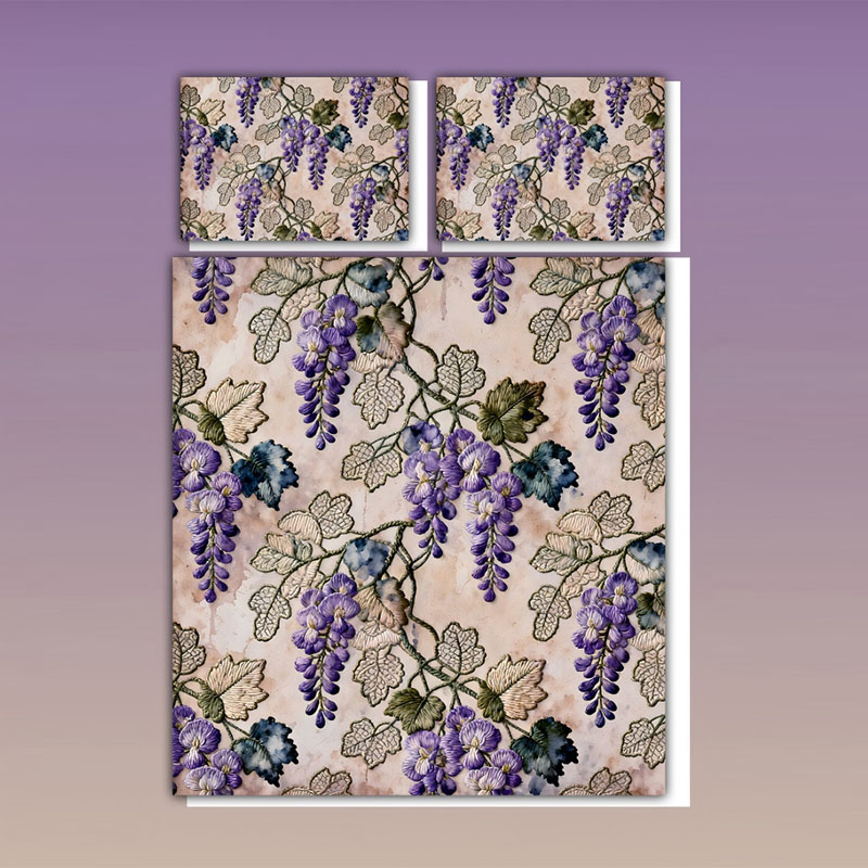 Juego de cama con estampado digital con efecto de bordado floral 5D-Wisteria
