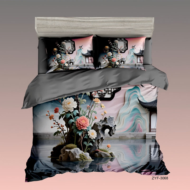 Juego de cama con estampado digital floral 5D - ‌Moonlight Pavilion