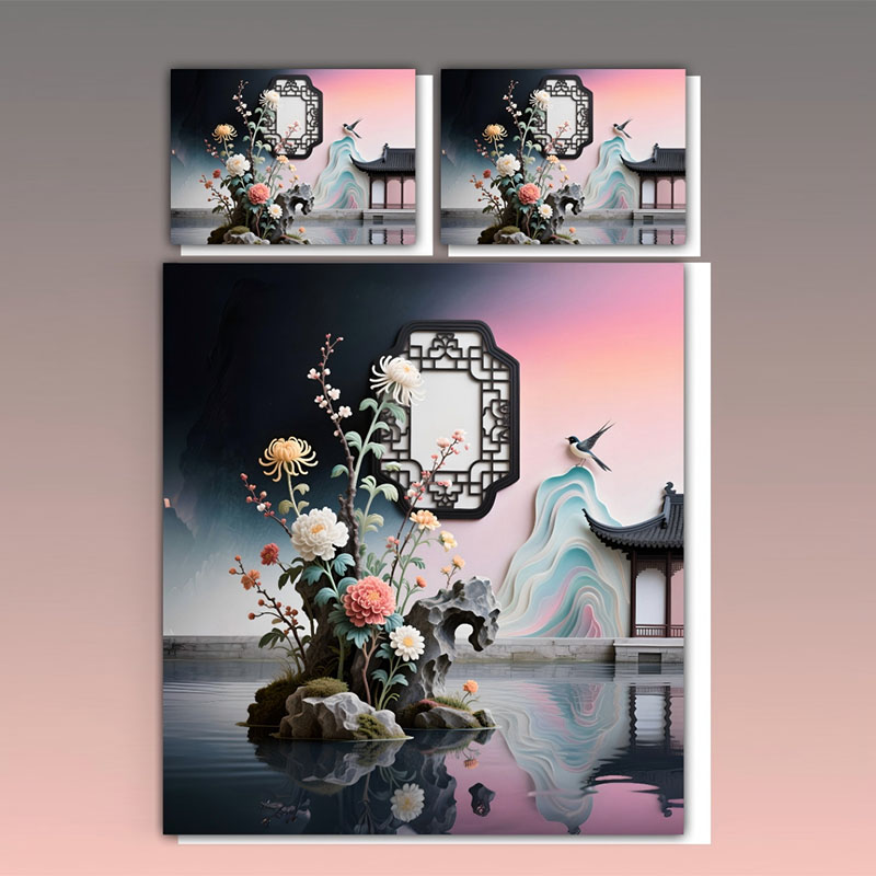 Juego de cama con estampado digital floral 5D - ‌Moonlight Pavilion