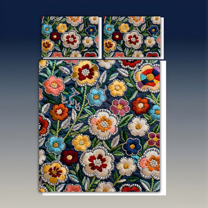 Juego de cama con estampado digital con efecto de bordado floral 5D-Floral húngaro