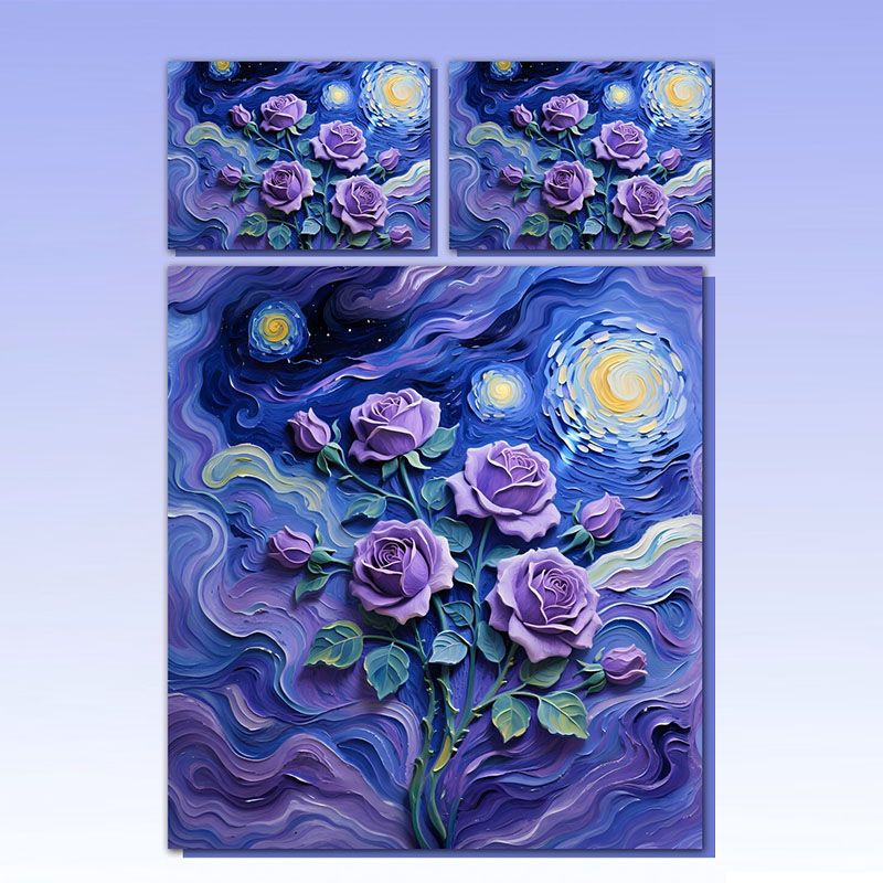 Juego de cama con estampado digital floral 5D -Rosa y cielo estrellado