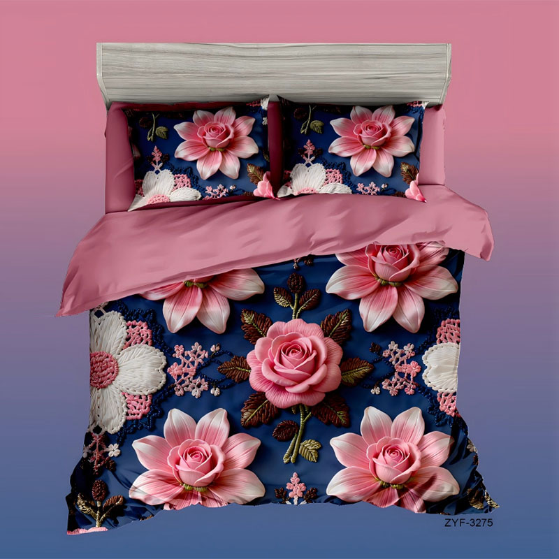 Juego de cama con estampado digital con efecto de bordado floral 5D-Rose
