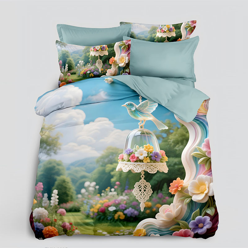Juego de cama con estampado digital floral 5D -Bell & Bird Garden