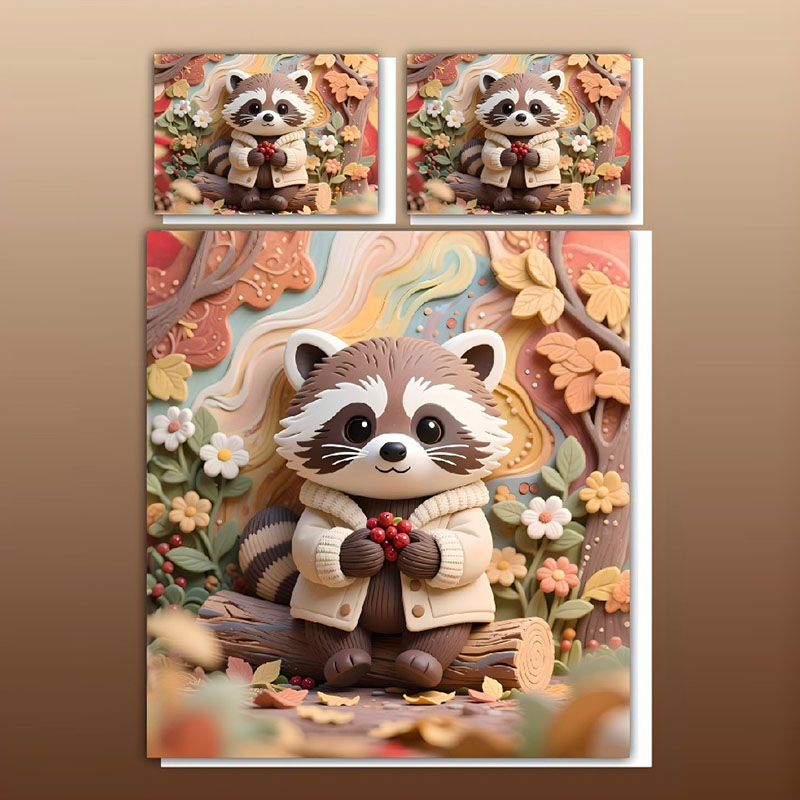 Juego de sábanas con estampado digital de dibujos animados 5D: mapache