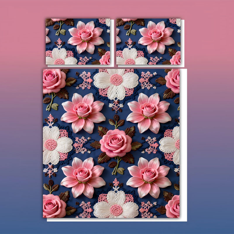 Juego de cama con estampado digital con efecto de bordado floral 5D-Rose