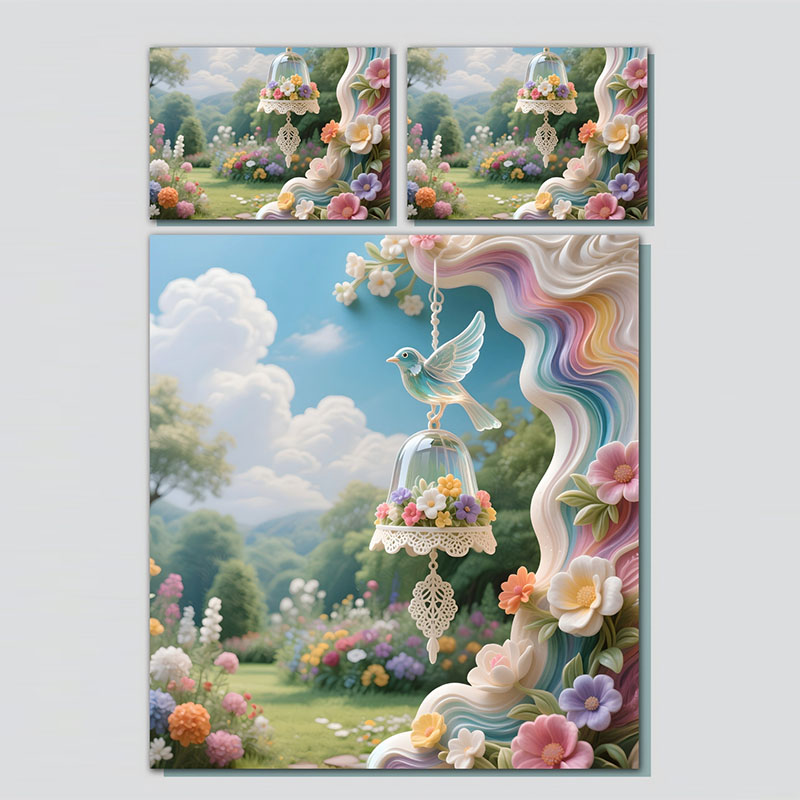 Juego de cama con estampado digital floral 5D -Bell & Bird Garden