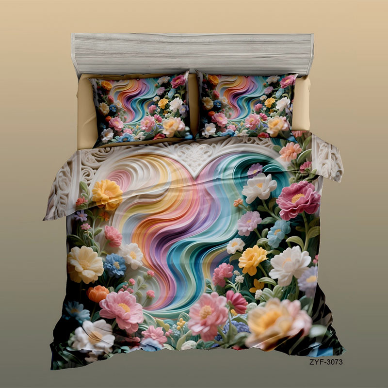 Juego de cama con estampado digital floral 5D - ‌Rainbow Garden