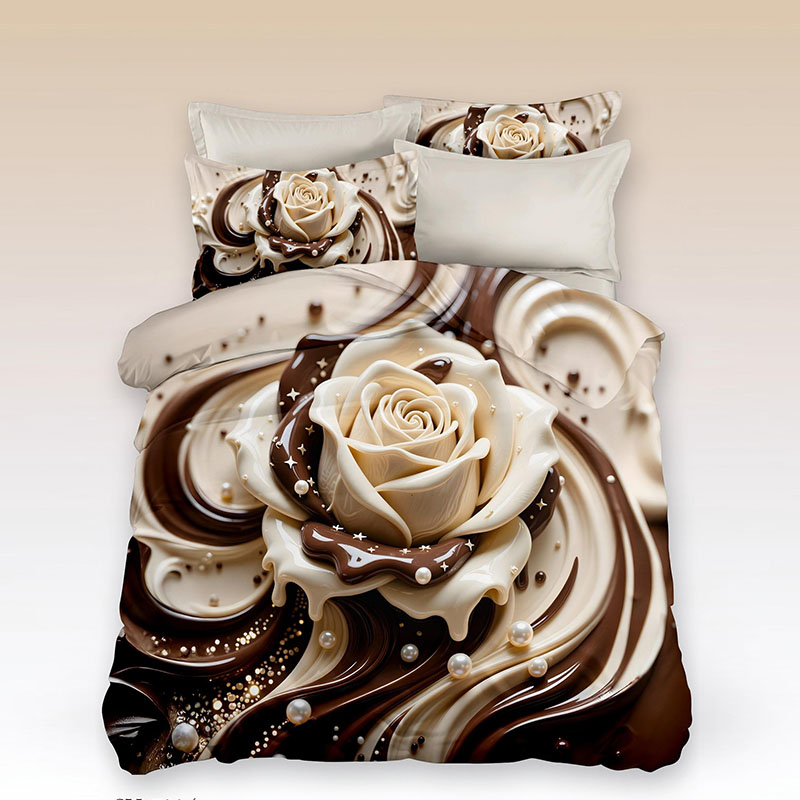 Juego de cama con estampado digital floral 5D - Rose & Pearl Wave