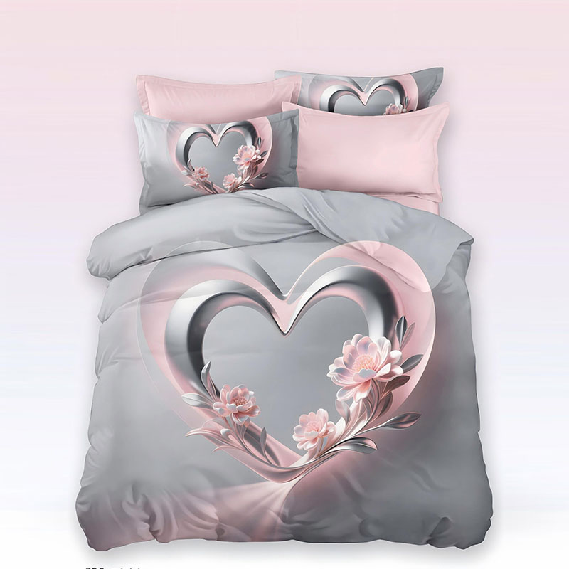 ‌Juego de cama con estampado digital floral 5D -Corazón y floral