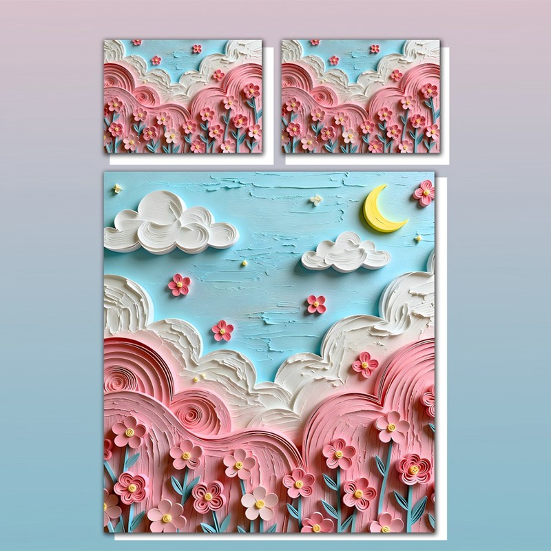 Juego de cama con impresión digital 5D - Floral y nubes